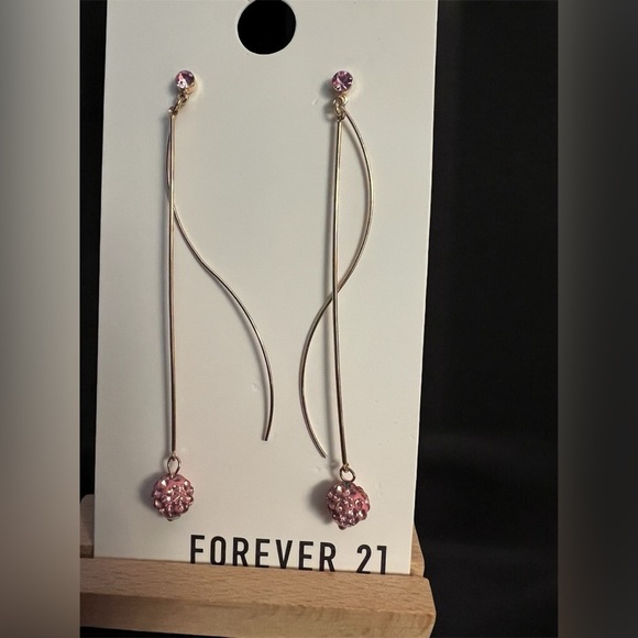 Forever 21 Pink & Gold Dainty Threader Earrings | Pink-Cut Bead Detail - Picture 1 of 4